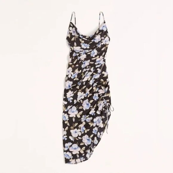 Abercrombie & Fitch Dresses & Skirts - Abercrombie & Fitch Asymmetrical Cinched Midi Dress in Black Print | NWT | L